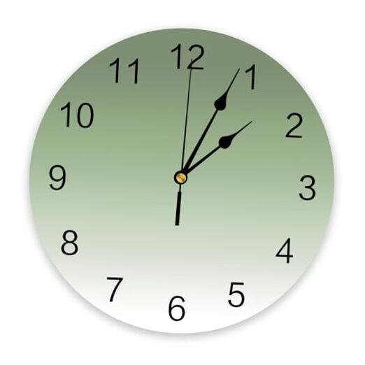 12 Inch Silent Non-Ticking Sage Green Gradient Round Battery Wall Clock  