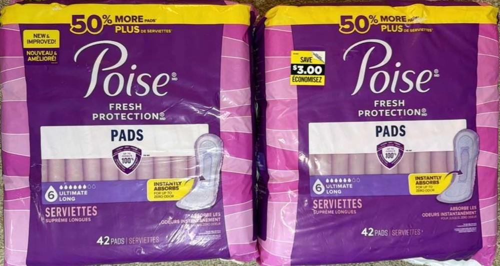 Poise Incontinence Pads for Women, 6 Drop Ultimate Absorbency, Long Length, 84Ct