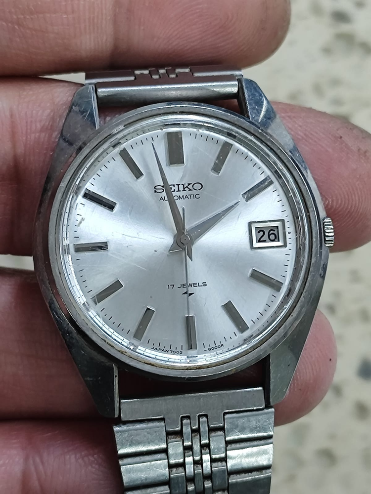 1971 Vintage  SEIKO 7005-8000 Automatic  White Dial Work     USED