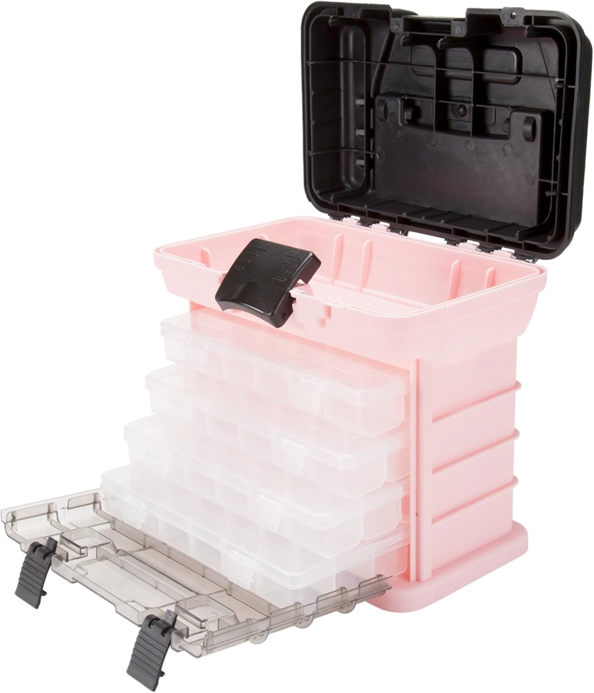 Pink Tool Box – Durable Tackle Box Organizer with 4 Compartments for Hardware, F