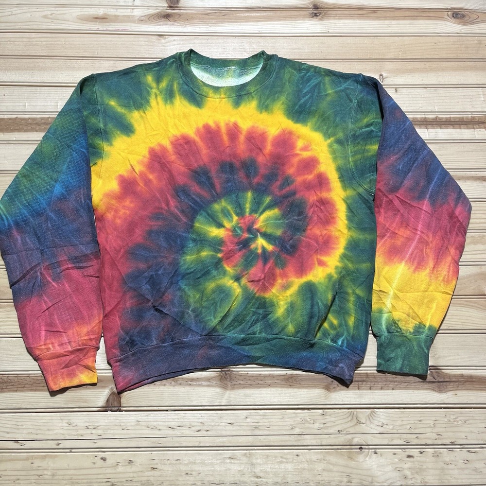 Vintage 80s 90s Custom Tie Dye Swirl Crewneck Sweatshirt Size M/L Rainbow