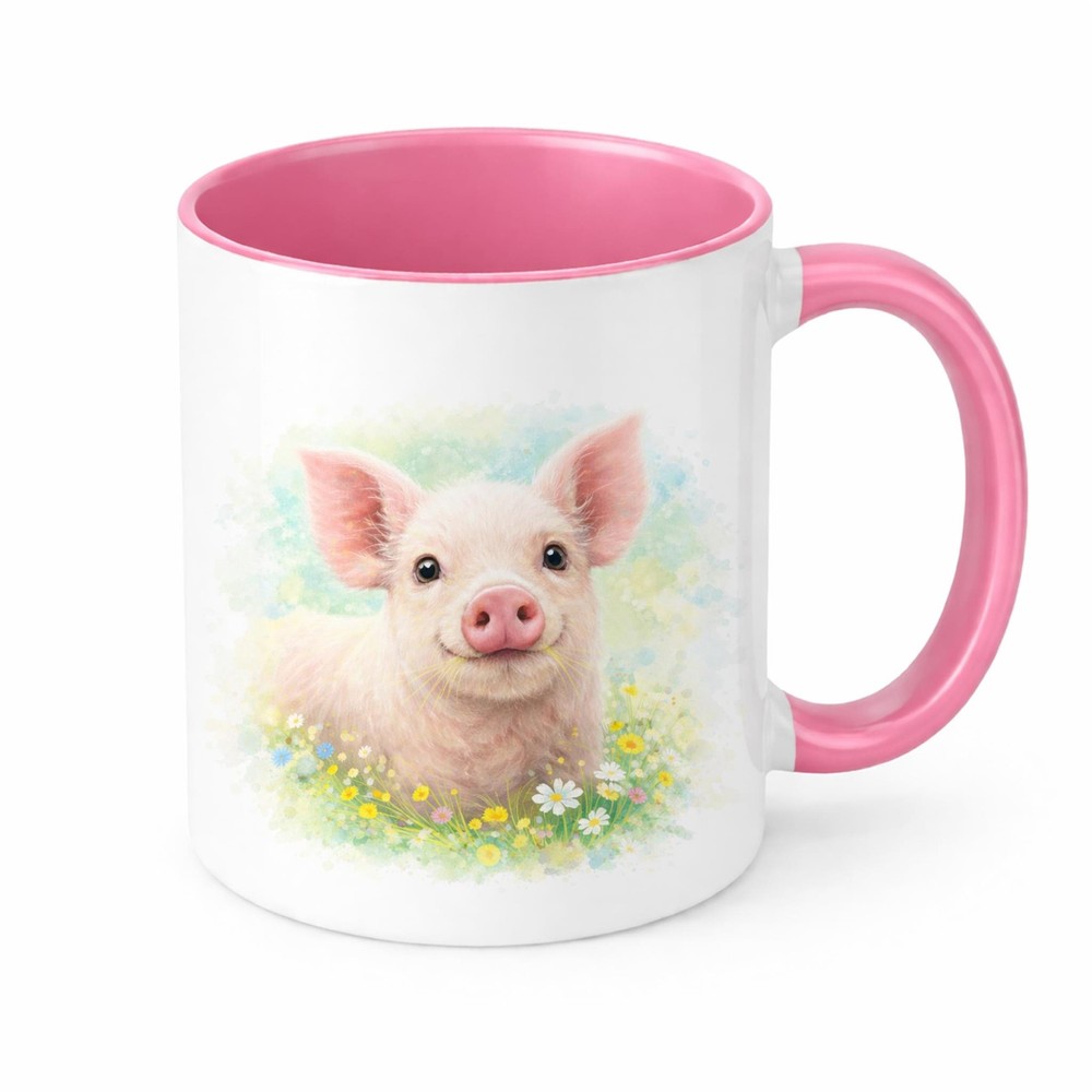 Brew Crew Gifts Pig Watercolour Mug, White Ceramic, 11 oz, Dishwasher Safe, Micr