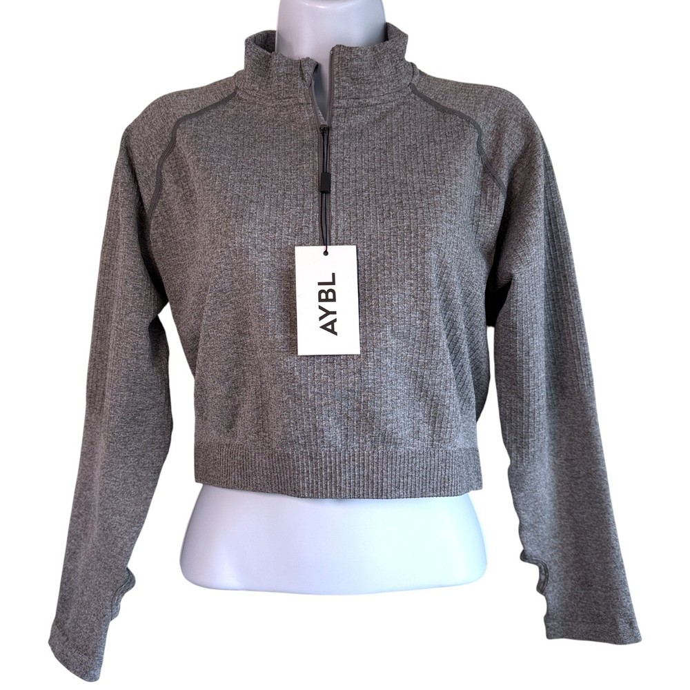 AYBL Womens Recharge Seamless 1/2 Zip Crop Top Sz XXL Thumbholes Gym Athleisure