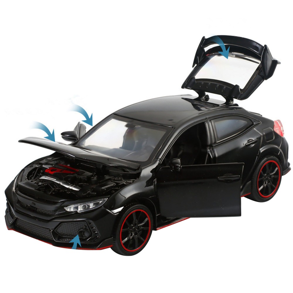 1/32 Black Model Car Diecast Toy Collection Sound&Light For Honda Civic Type R D