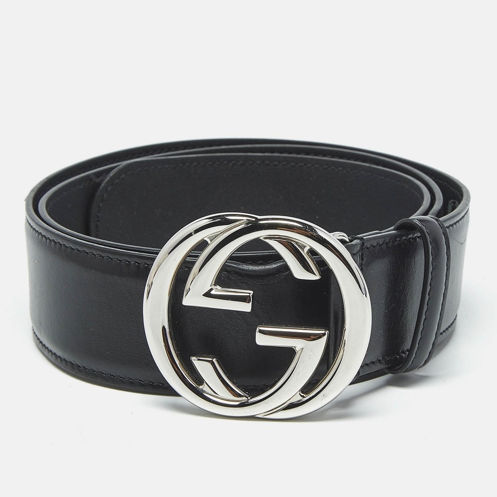 Gucci Black Leather Interlocking G Buckle Belt 90 CM