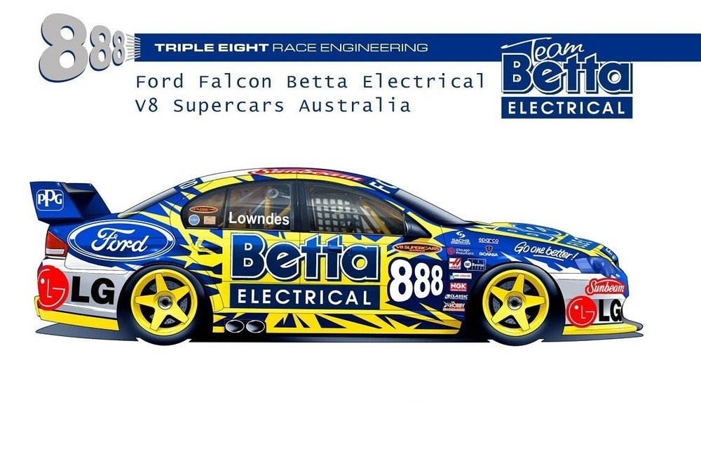 1:10 RC Clear Lexan Body Shell Ford Falcon BF with Betta Electrical Livery 200mm