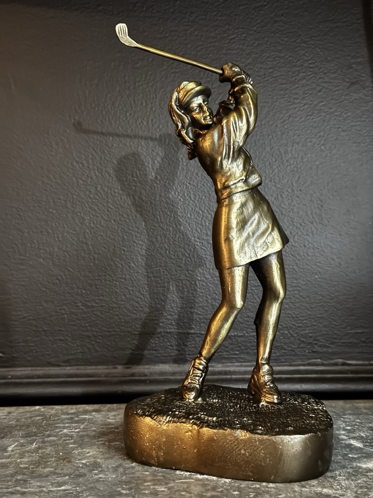 Bronze Golfing Lady Statue Heavy Sculpture Trophy Swing Sports Woman Player