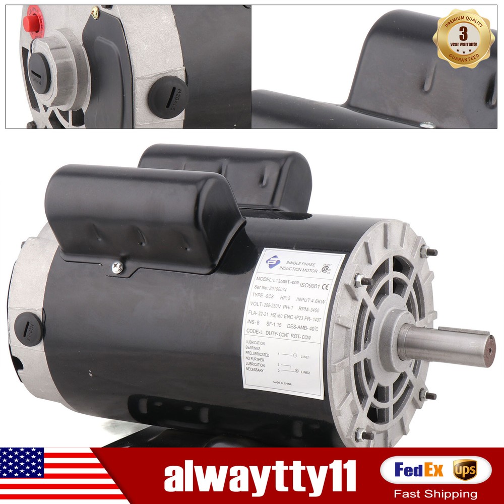 5 HP 3450 RPM Air Compressor 60 Hz Electric Motor 208-230 V Century 7/8'' Shaft