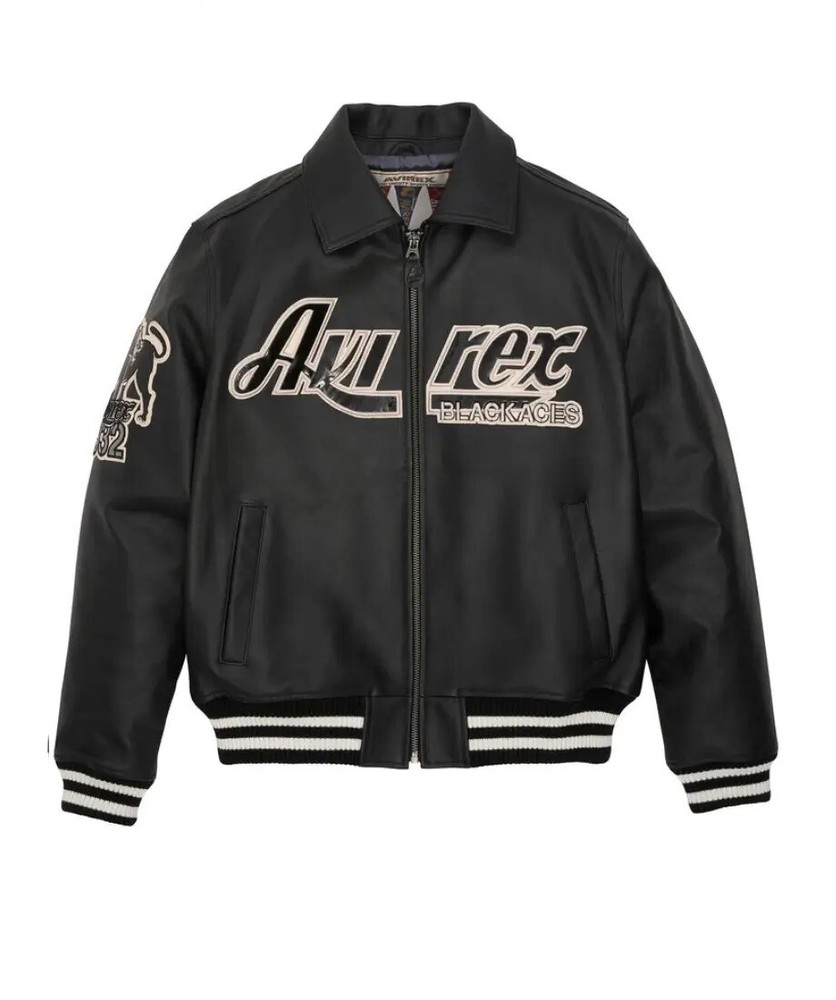 Avirex Men's Black Bomber Genuine Cowhide Leather Flight Jacket