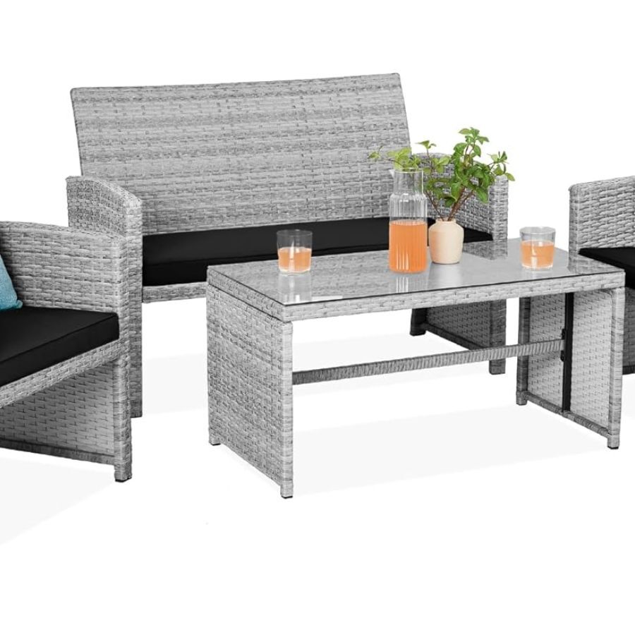4-Piece Outdoor Wicker Patio Conversation Furniture Set for Coffee Table