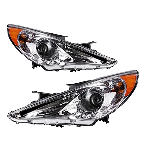 Hyundai Sonata 11-14 Headlight Assembly Set with Clear Lens Chrome Housing