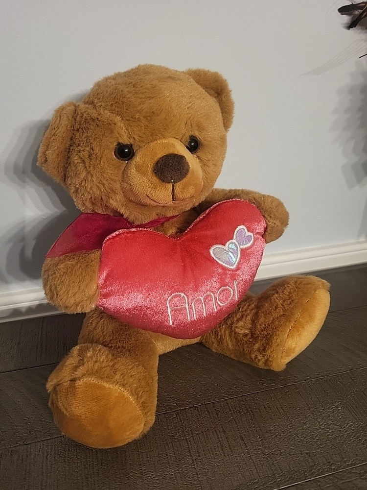 Seasonal Brown Teddy Bear with Pink Heart Amor Ribbon Bow 9 Inch Soft Plush-image
