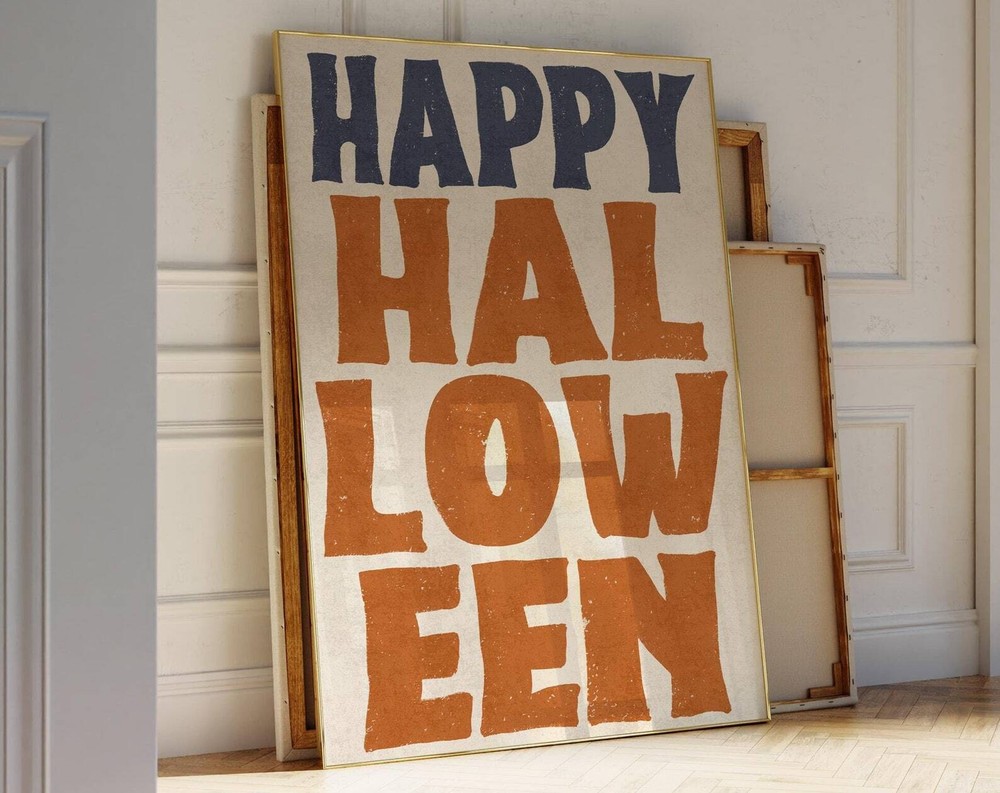 Happy Halloween Retro Text Poster Trendy Wall Art Cute Halloween Decor Funky
