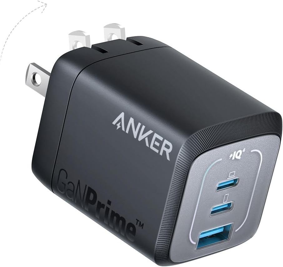 Anker Prime 67W GaN Fast Charger with 3 USB-C Ports in Compact Black Design  