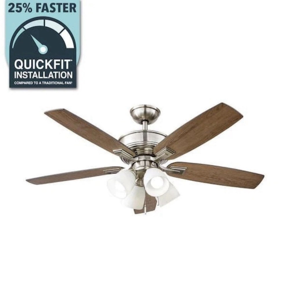 Hampton Bay Devron II 52 in Indoor Brushed Nickel LED Ceiling Fan with Light Kit