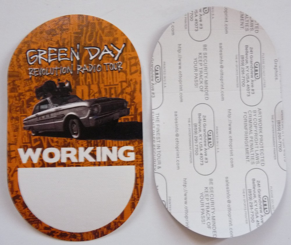Green Day Revolution Radio Tour Concert Orange Working Backstage Pass D4