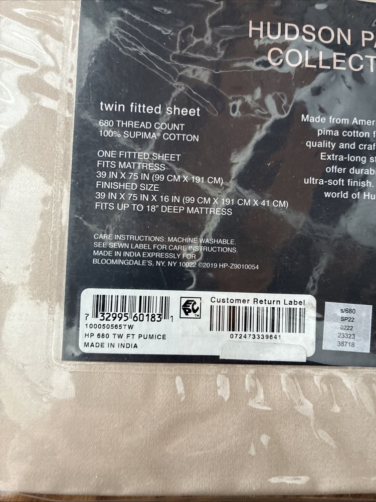 HUDSON PARK 680 TC TWIN SATEEN  FITTED SHEET PUMICE BEIGE