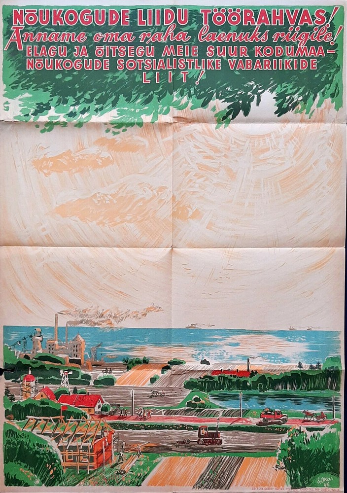 SOCIALIST REALISM ART POSTER by EVALD OKAS - MONEY DONATION TO STALIN COMMUNISM