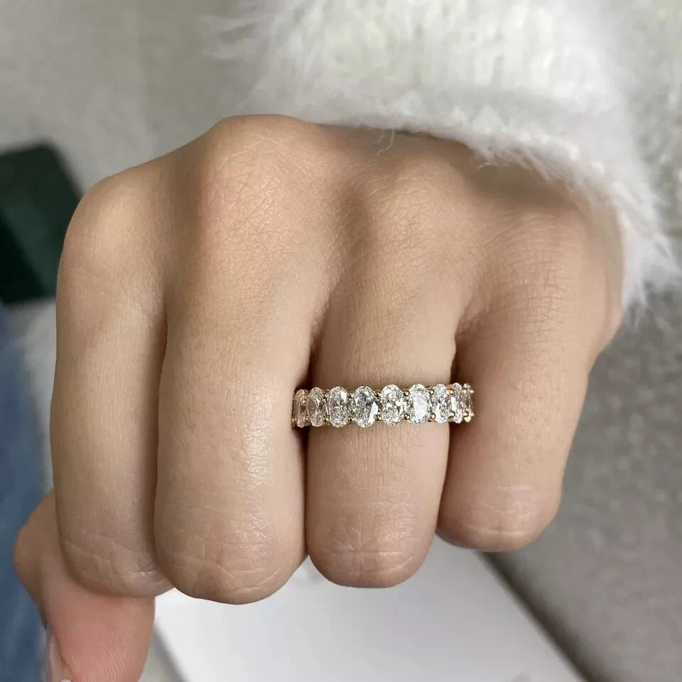 Luxury Eternity 14k Yellow Gold Diamond Band 4 Carat E F VVS2 Lab Grown Oval Cut