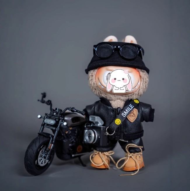 Leather Coat for POP MART LABUBU The Monsters Plush Doll Without Doll or Motorcycle