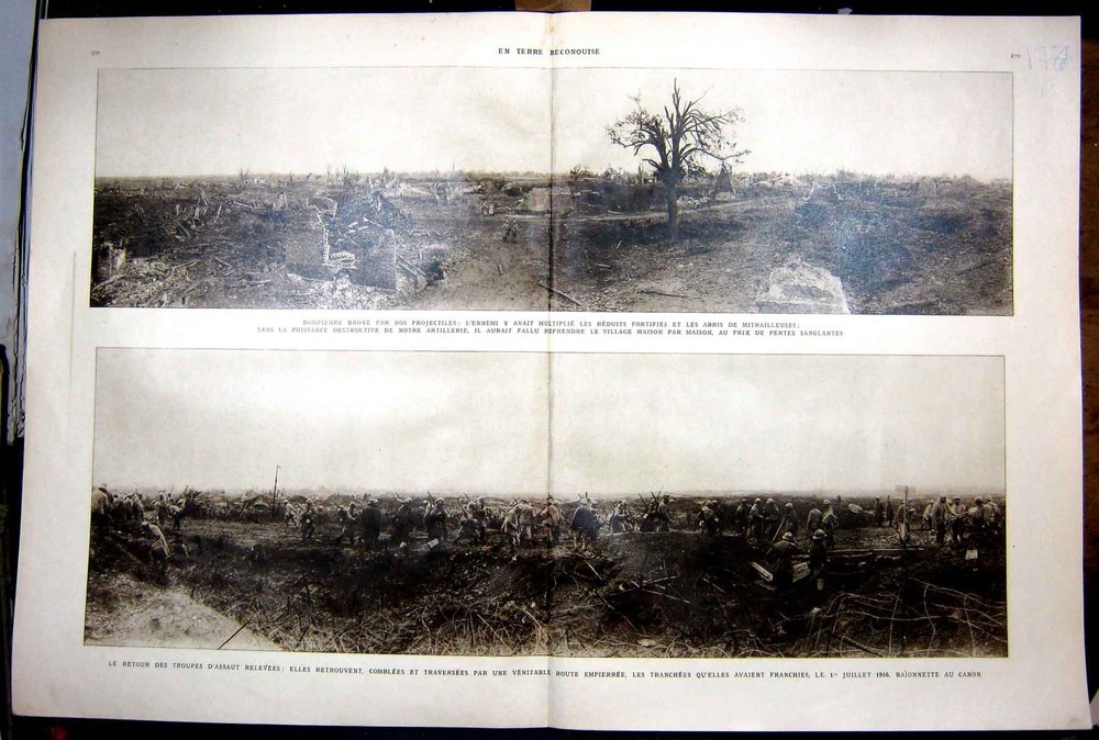 Old Vintage Print Battlefield Troops Artillery Combat Prisoners Ww1 1927