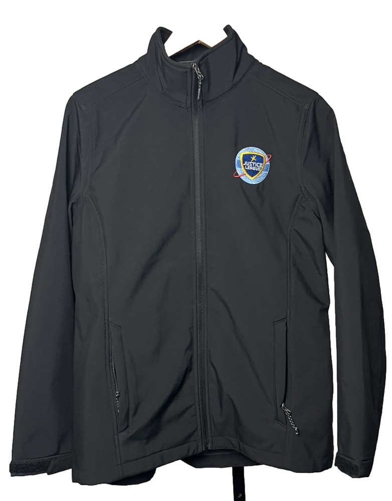 Justice League Jacket Women Large Shell Black Full Zip Pockets Fleece Lined Coat
