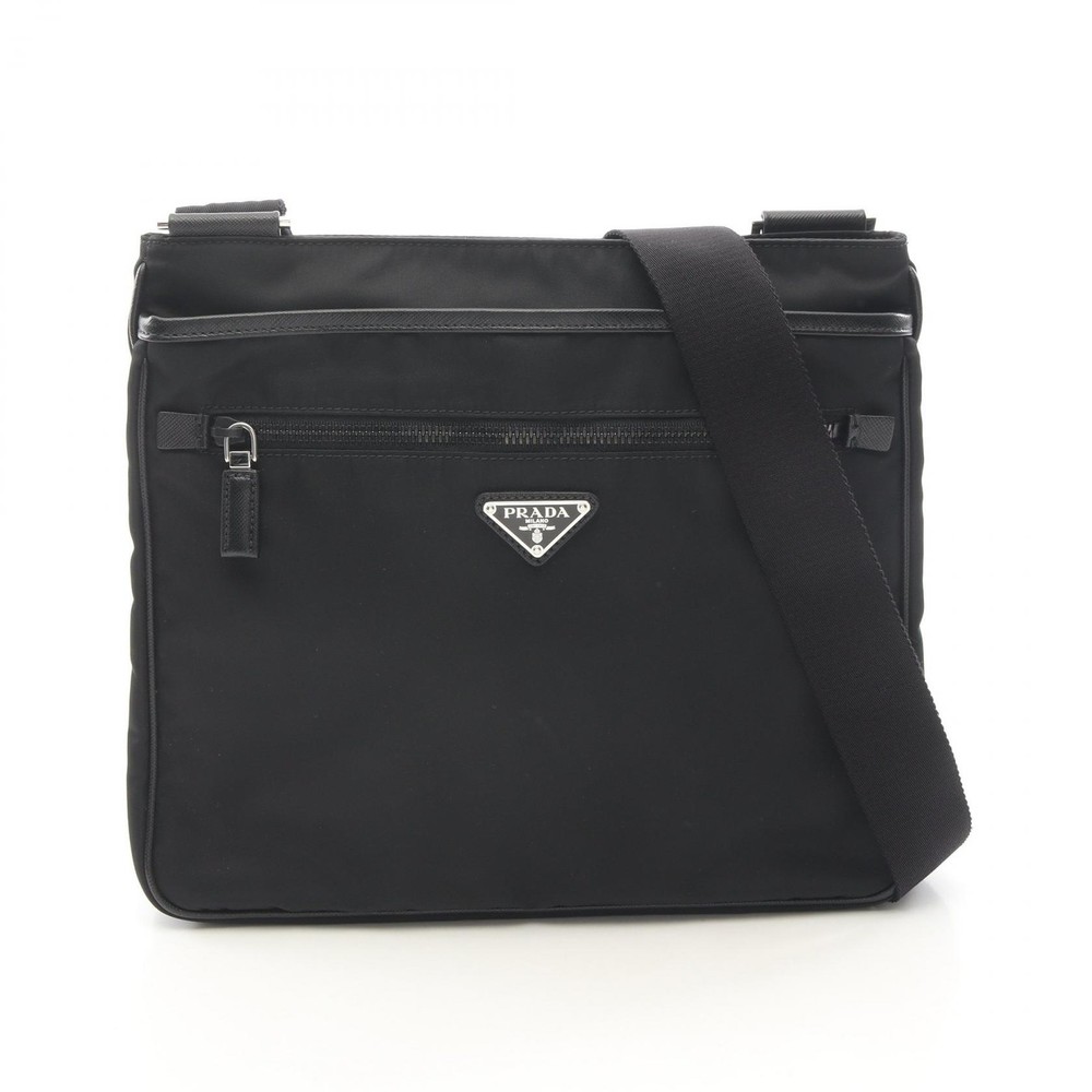 PRADA TESSUTO SAFFI Shoulder crossbody Bag 2VH251 Nylon Saffiano leather Black