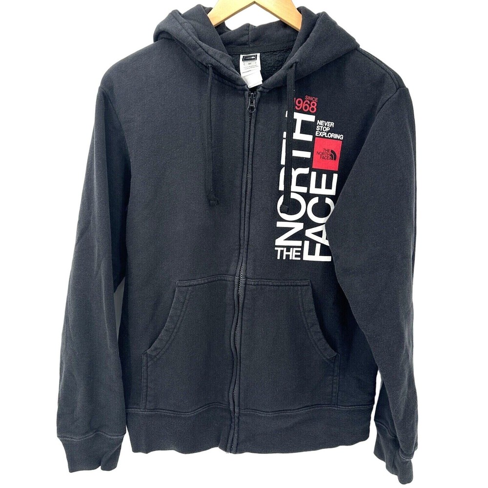 The North Face Hoodie Mens Small Jacket Full Zip Black NEVER STOP EXPLORING