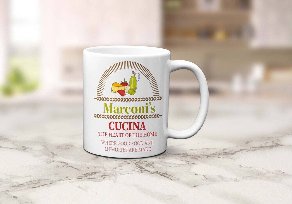 Personalized Kitchen Cucina The Heart Of The Home Mug Family Heritage Name Mug