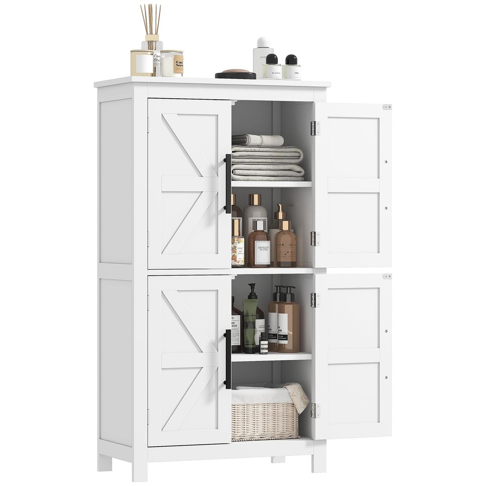 HOMCOM Farmhouse Bathroom Storage Cabinet with 4 Barn Doors for Floor Organization
