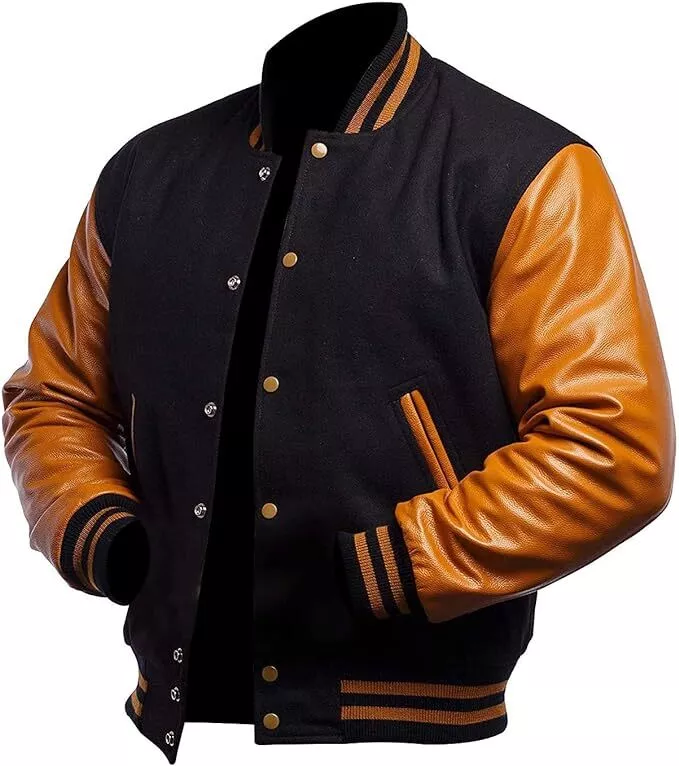 Custom Tailored Men's Varsity Bomber Letterman Jacket in Genuine Leather