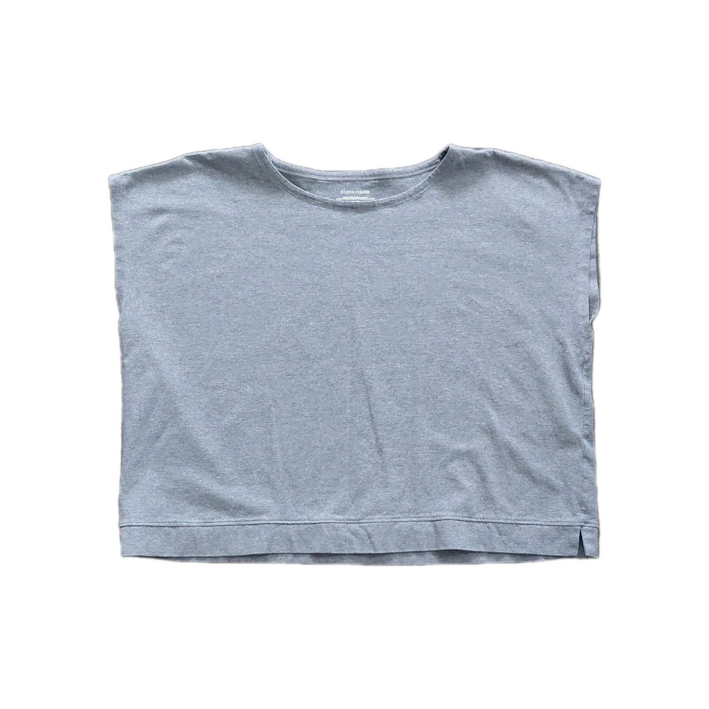 Eileen Fisher Gray Organic Cotton Jersey Cap Sleeve Relaxed Boxy Minimalist Top