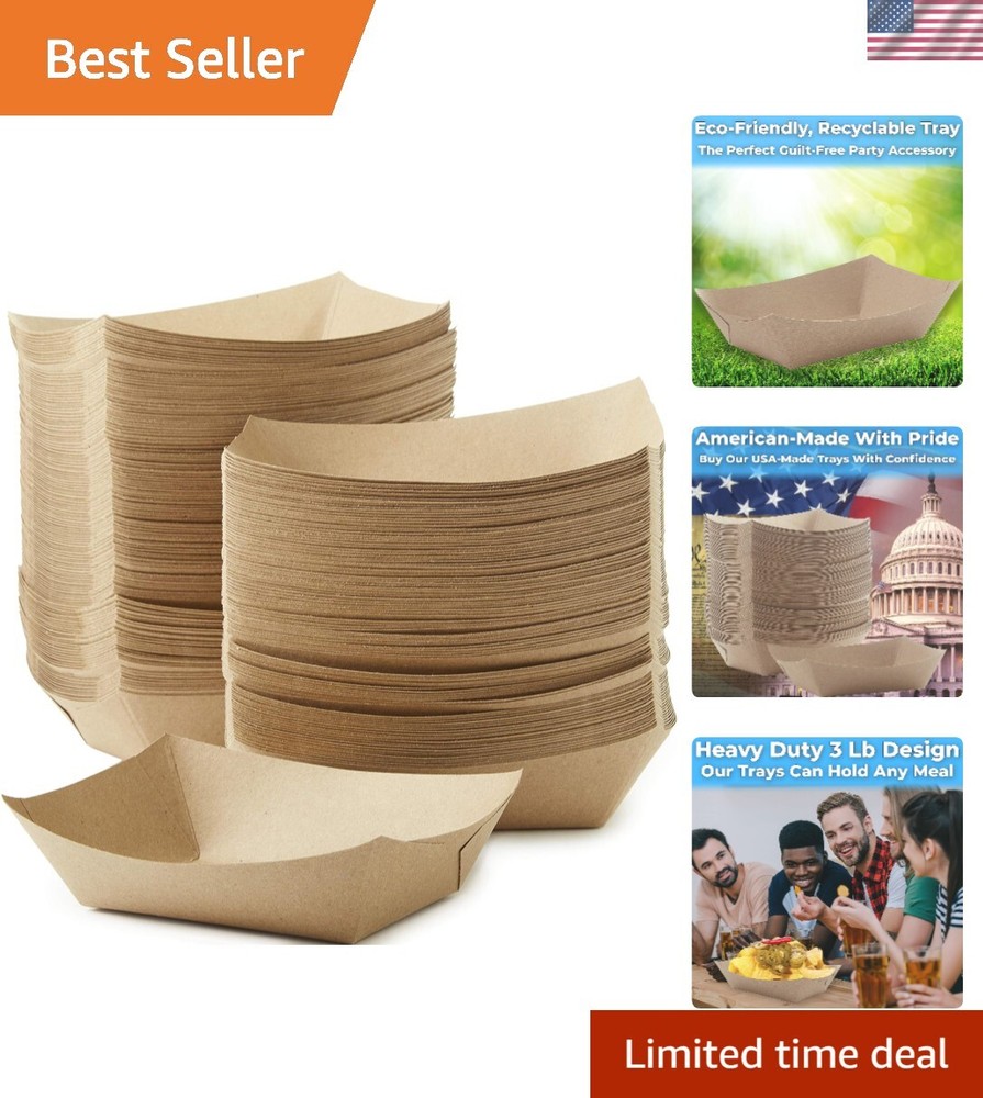 Eco-Friendly 3lb Compostable Kraft Paper Food Trays 500 Pack