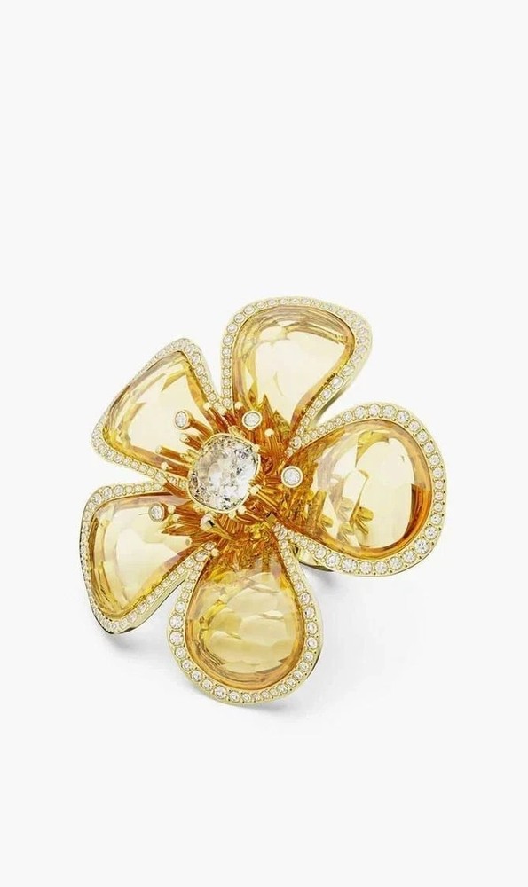 Swarovski Yellow Crystal Flower Ring Florere Gold Tone Cocktail Statement Gift