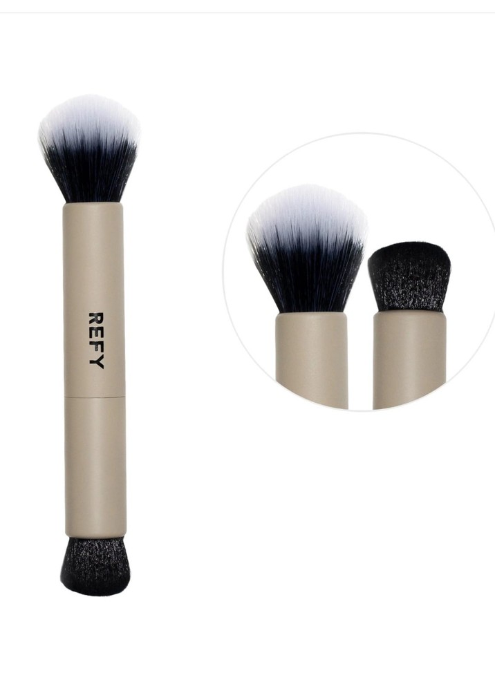 REFY Duo Face Brush with Synthetic Vegan Fibers, Buildable Coverage Dual-Fiber