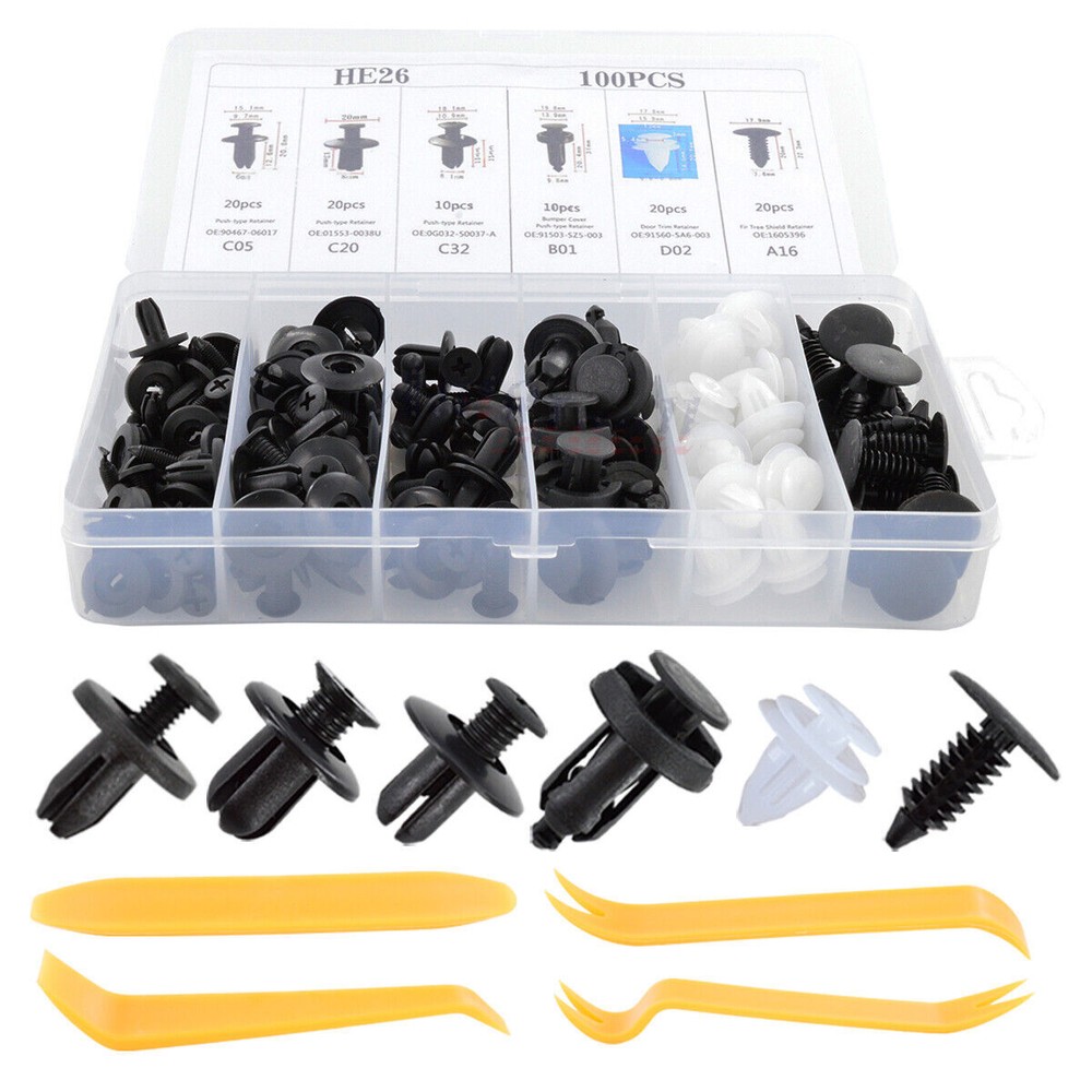 100&4 Tool Bumper Clips Auto Car Holes Plastic Rivets Fasteners Fender Push Pins
