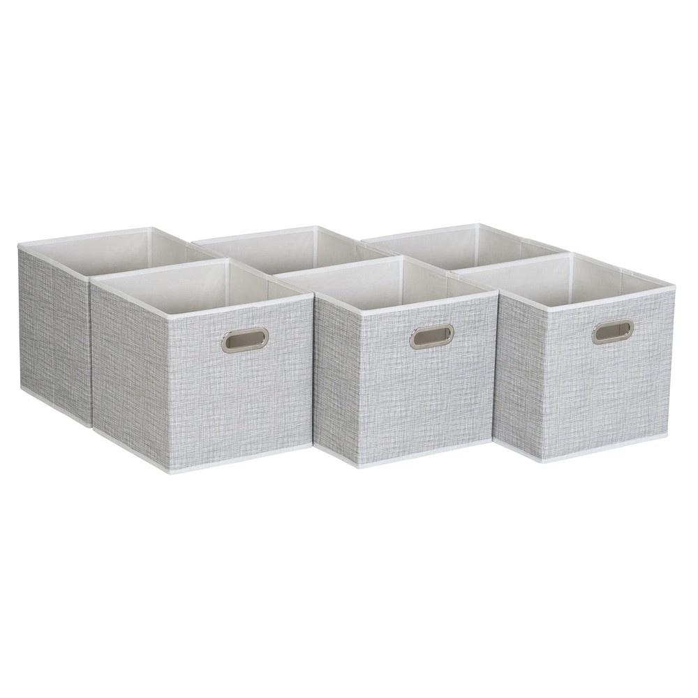 White Mix Set of 6 Open Fabric Cube Storage Bins, 11 x 11