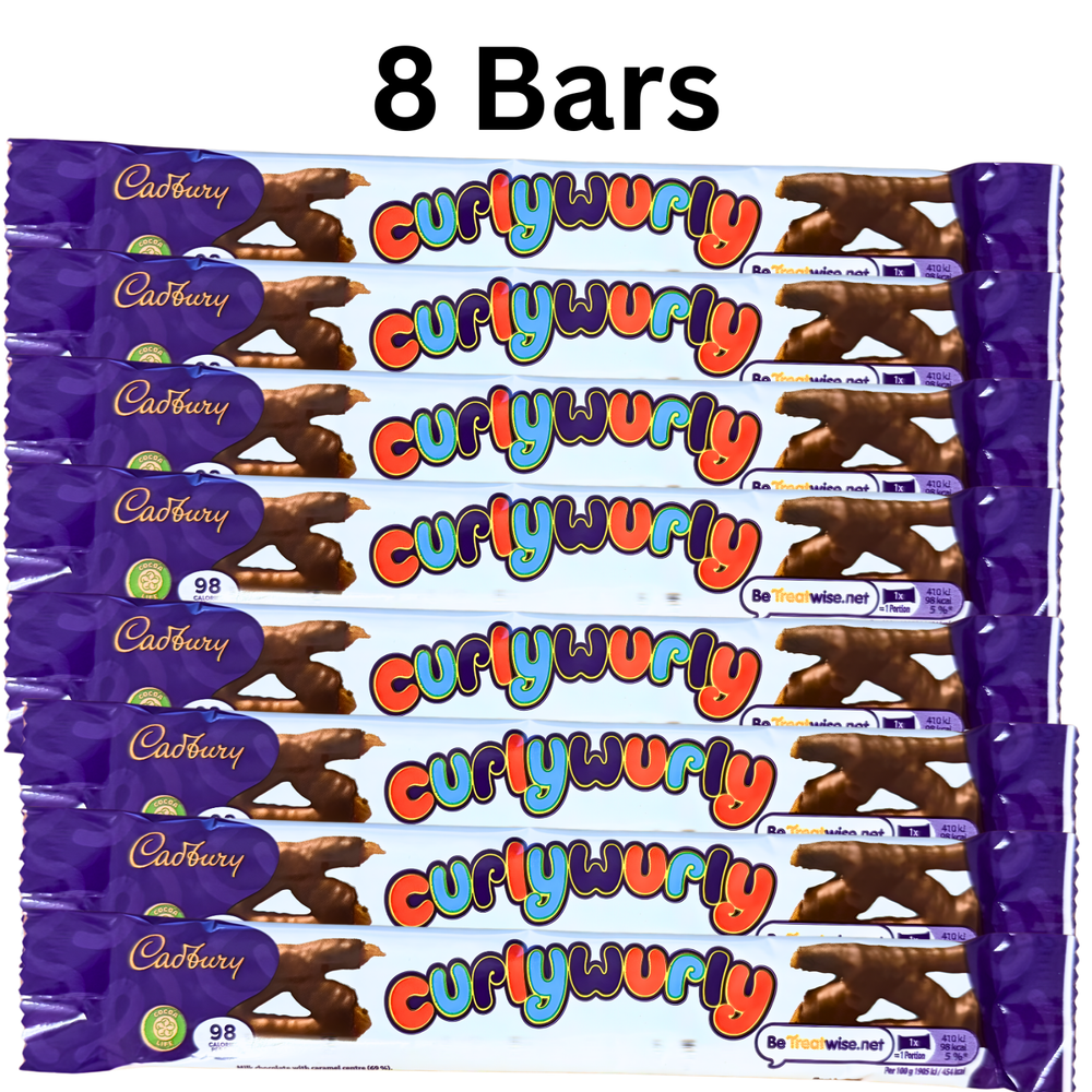 Cadbury Curly Wurly 8 Pack Imported from England Milk Chocolate Caramel