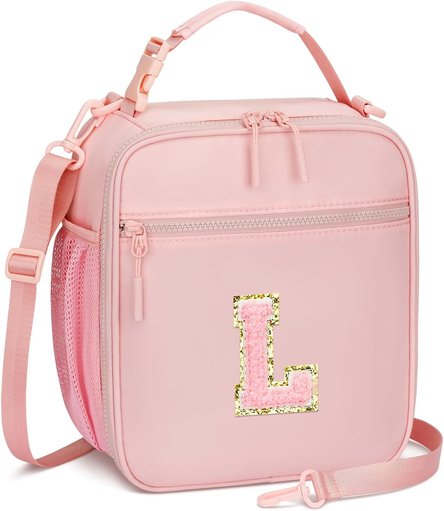 Initial Insulated Lunch Bag for Girls Kids, Back to School Gift, Reusable Leak-P