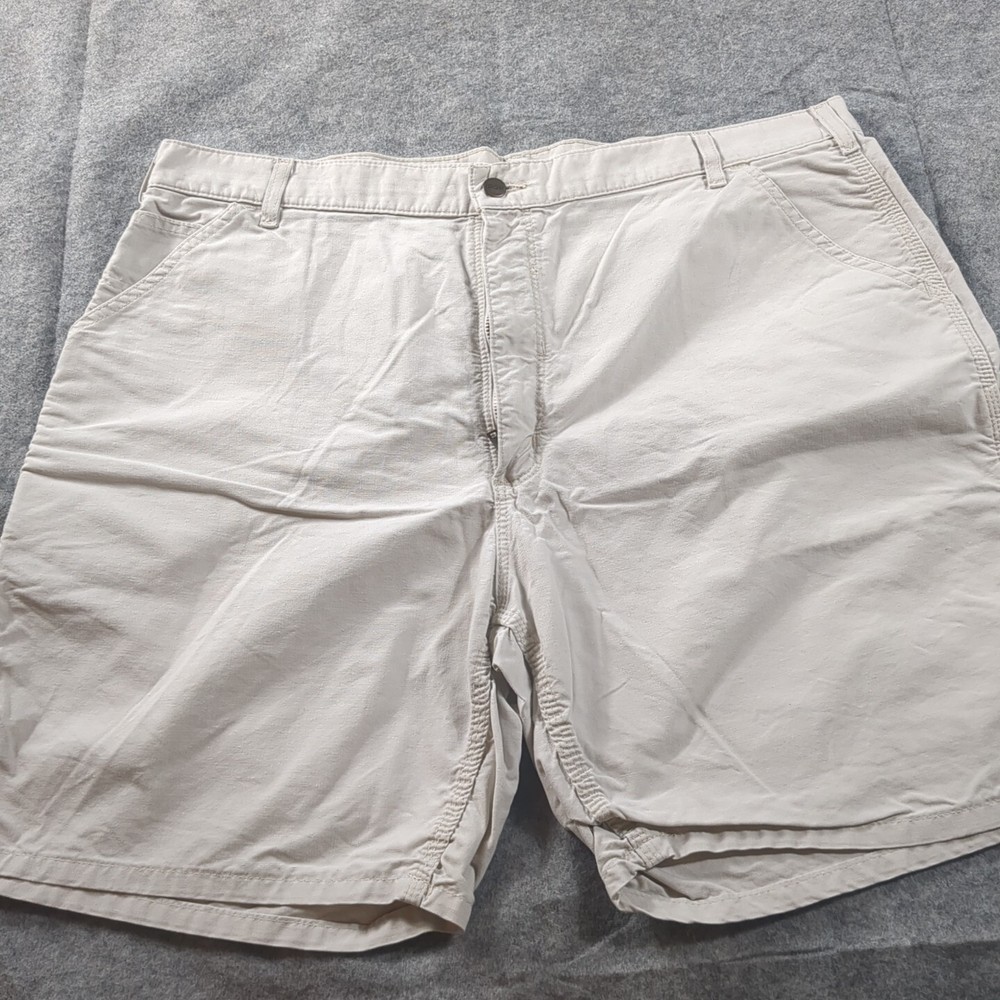 Carhartt Men Shorts 42 White/Gray Canvas Utility Casual Workwear Logo Patch