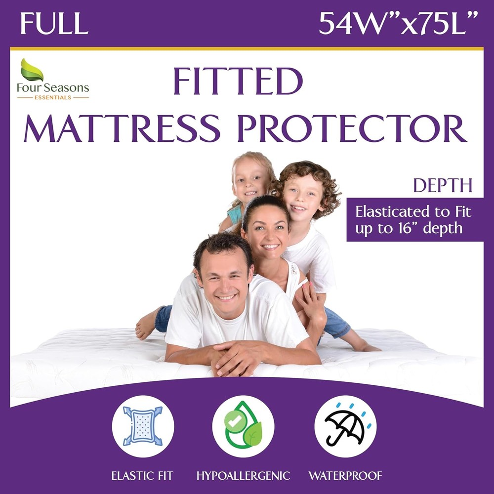 Full Size Waterproof Mattress Protector Fitted Sheet White-image