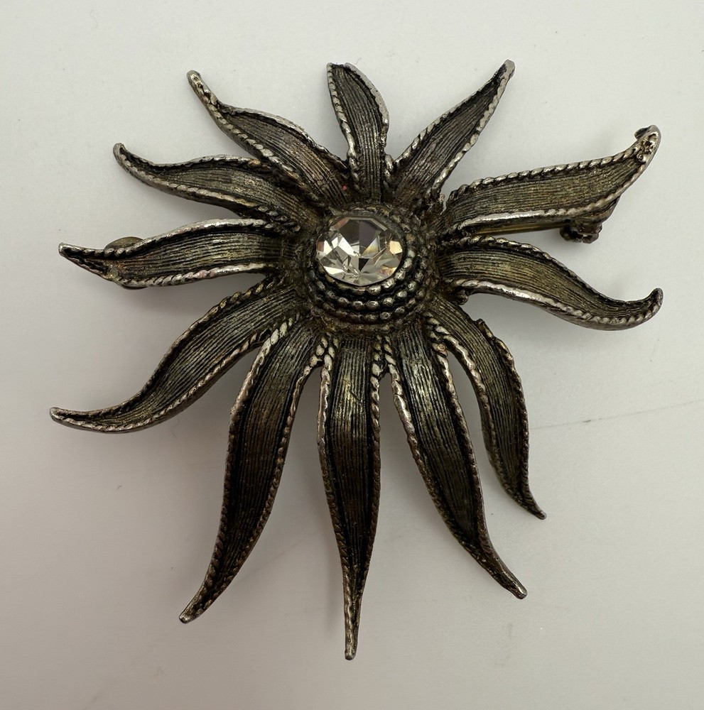 ✨ Vintage Marcel Boucher Starburst Pin 1950s Textured Metal Brooch Signed 7441