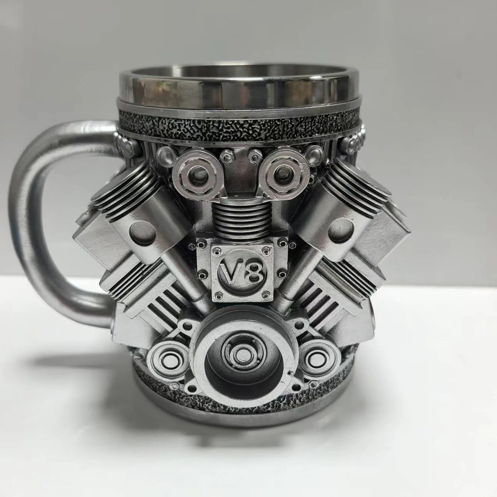 Custom V8 Engine Design Stainless Steel Mug - Personalized