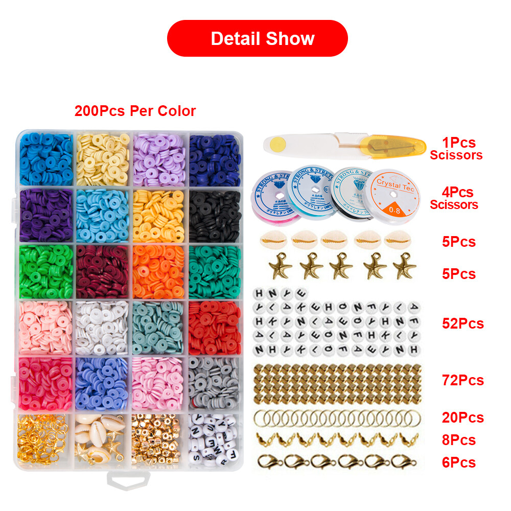 Clay Beads Kit 4173 Pcs Flat Polymer Clay Spacer Heishi Beads Set for Jewelry