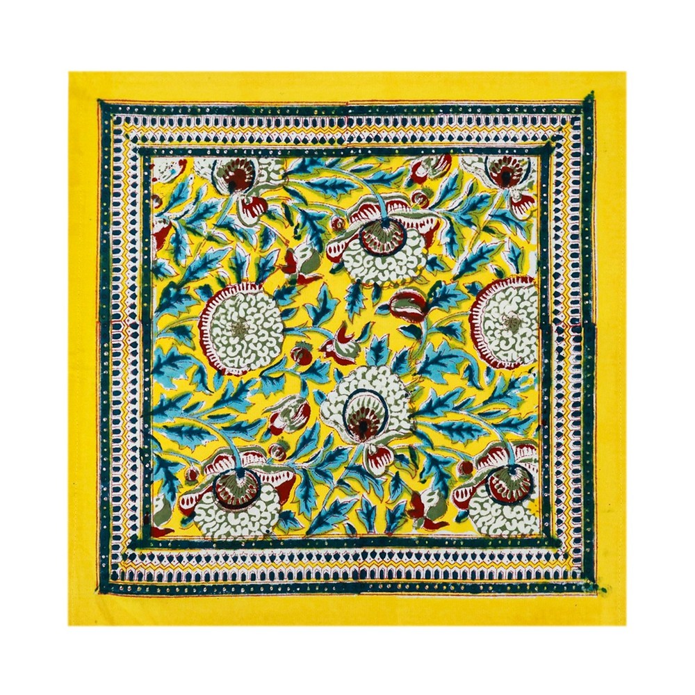 Vibrant Yellow & Blue Indian Hand Block Printed Cotton Napkins