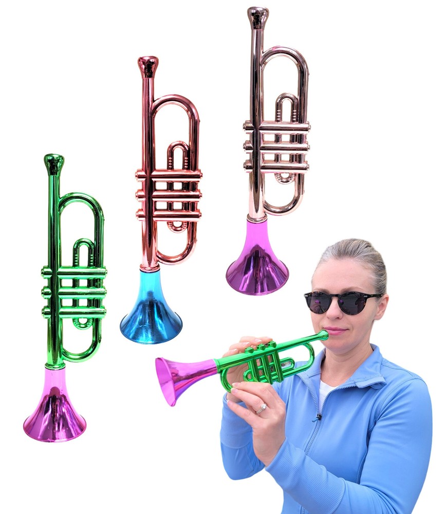 Metallic Plastic Trumpets (13 Inch) Noisemaker Music Toys for Kids Instruments N