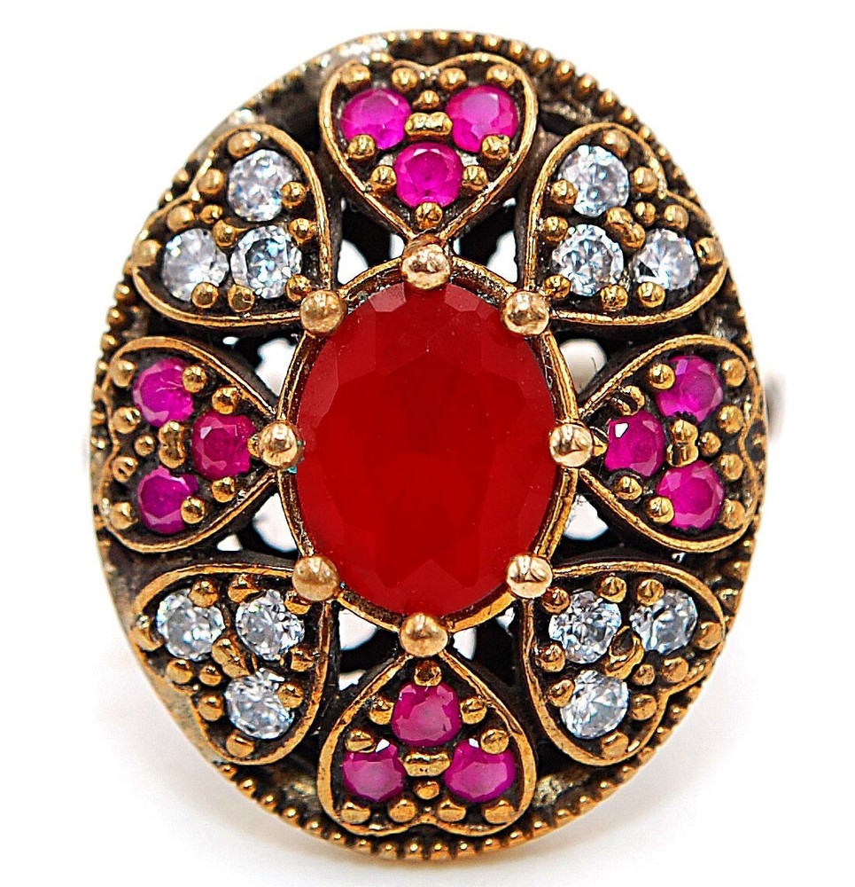 Ottoman Style 4CT Treated Ruby 925 Sterling Silver Ring Size 9 HB3-3