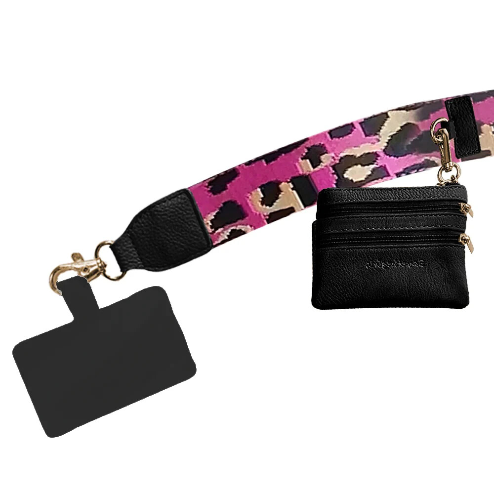 Leopard Pink Black Gold Clip-On Phone Strap for Girls  