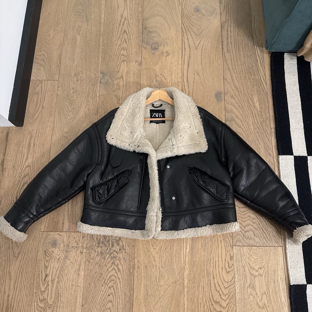 Zara double faced brown faux leather jacket Size MEDIUM SIZE