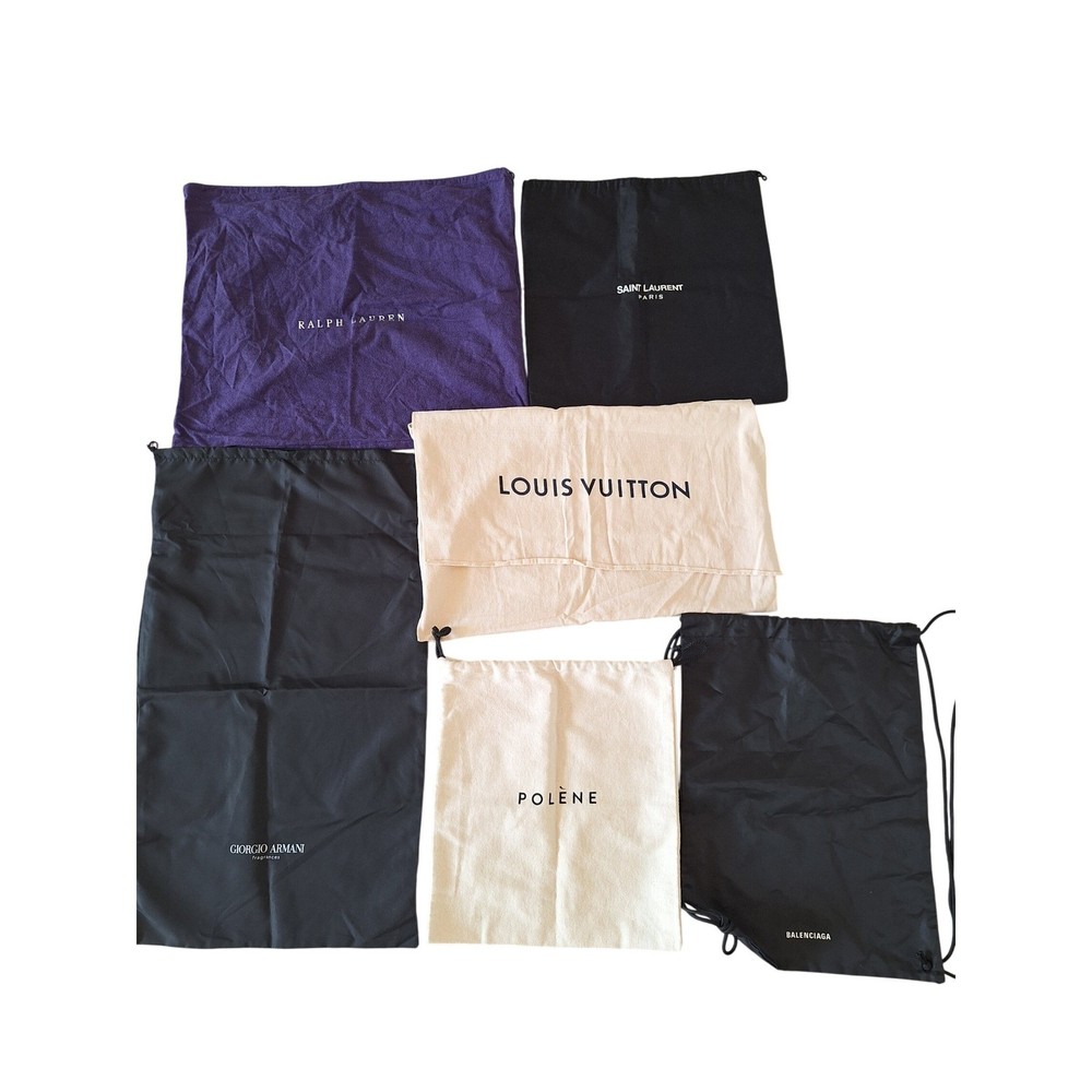 lot 6 Large Dust Bag Louis Vuitton, Ralph Lauren purple, YSL, Balenciaga, polene